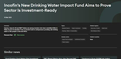 News - Incofin’s New Drinking Water Impact Fund Aims to Prove Sector Is Investment-Read